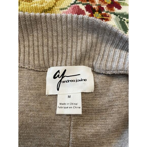 ANDREA JOVINE M Khaki Open Knit Sweater Cardigan Boho Minimalist Lagenlook - Picture 5 of 11